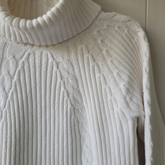 Liz Claiborne Cable Knit Turtleneck Sweater White Sz L - Picture 3 of 14
